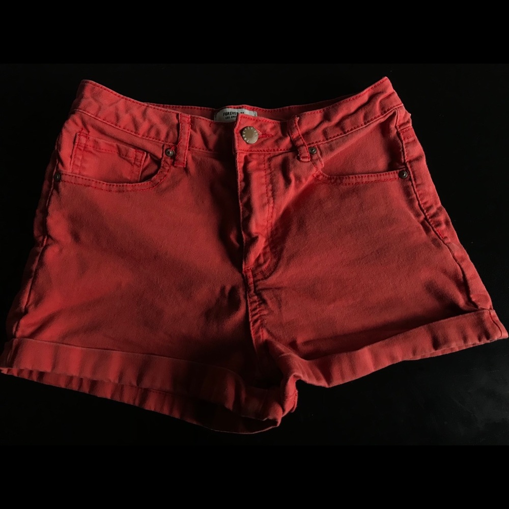 coral denim shorts